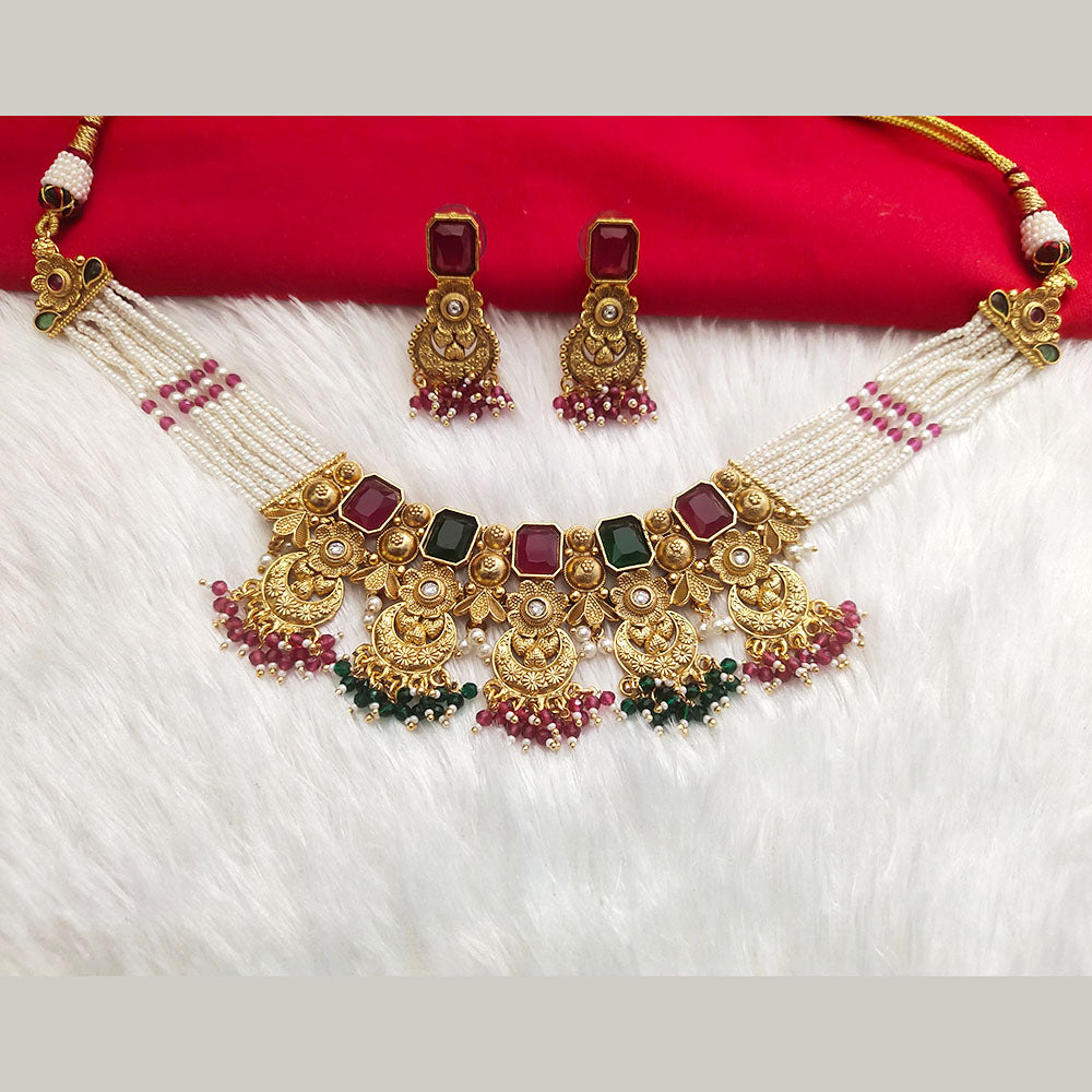Kala Creation Gold Plated Pota Stone And Pearl Necklace Set