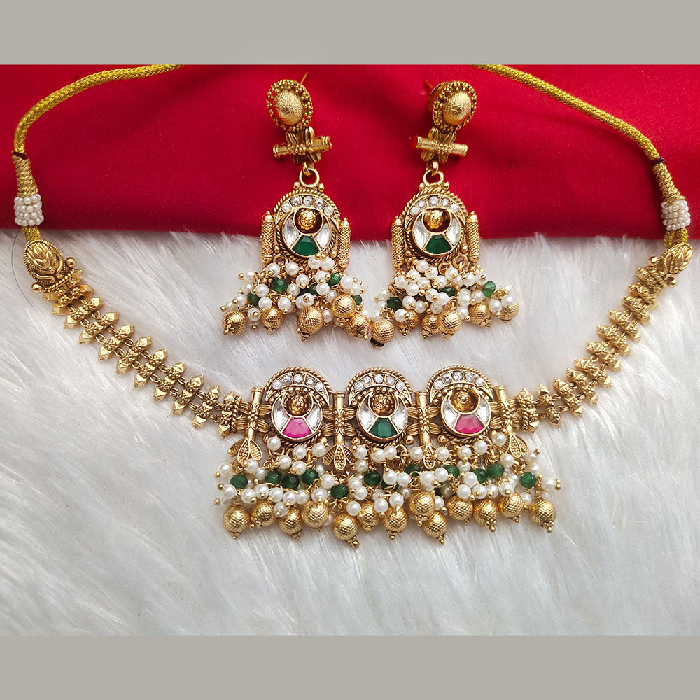 Kala Creation Gold Plated Pota Stone And Pearl Necklace Set
