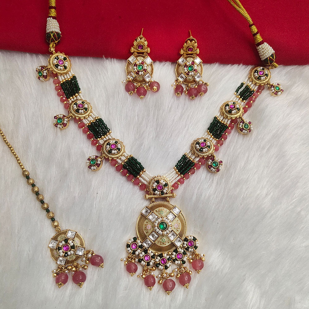 Kala Creation Gold Plated Pota Stone And Pearl Necklace Set