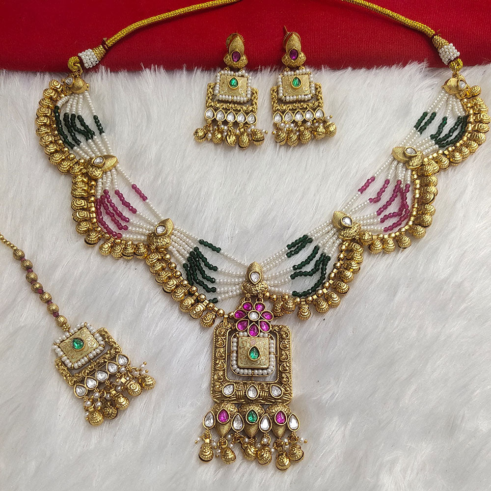 Kala Creation Gold Plated Pota Stone And Pearl Necklace Set