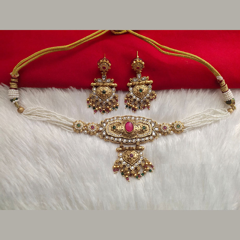 Kala Creation Gold Plated Pota Stone And Pearl Necklace Set