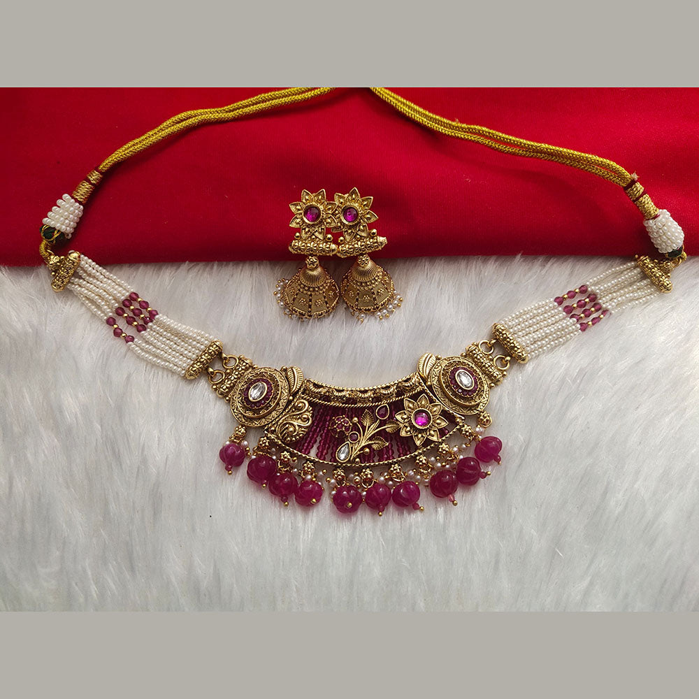 Kala Creation Gold Plated Pota Stone And Pearl Necklace Set