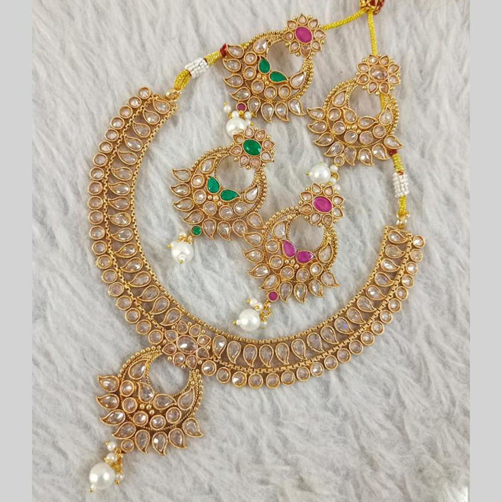 Star India Gold Plated Crystal Stone And Pearl Necklace Set