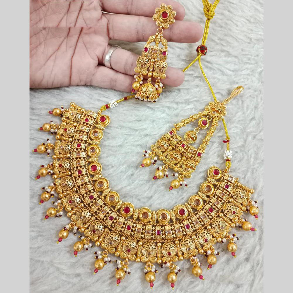 Star India Gold Plated Crystal Stone And Pearl Necklace Set