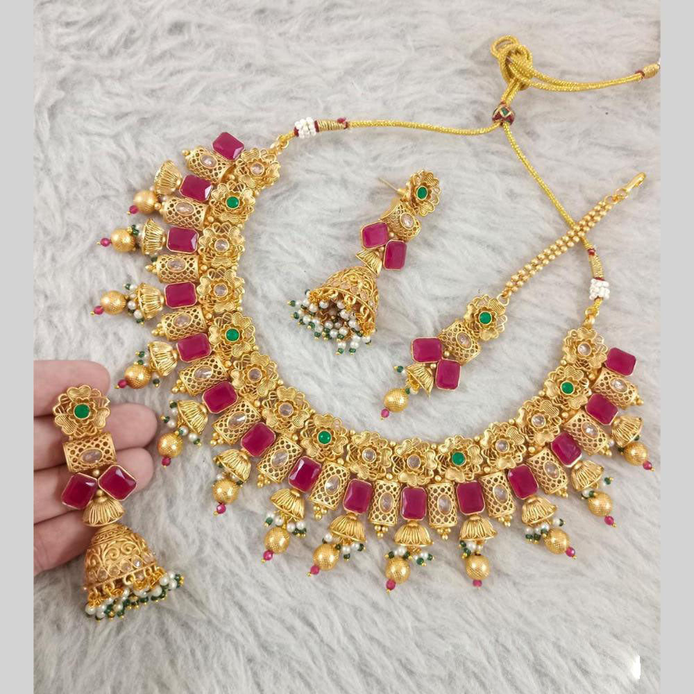 Star India Gold Plated Crystal Stone And Pearl Necklace Set