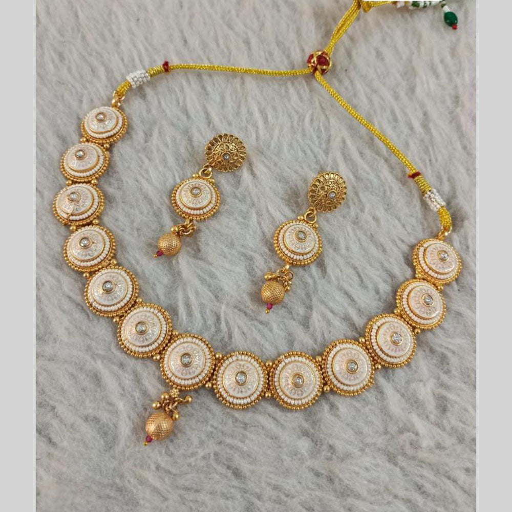 Star India Gold Plated Pota Stone And Pearl Meenakari Necklace Set