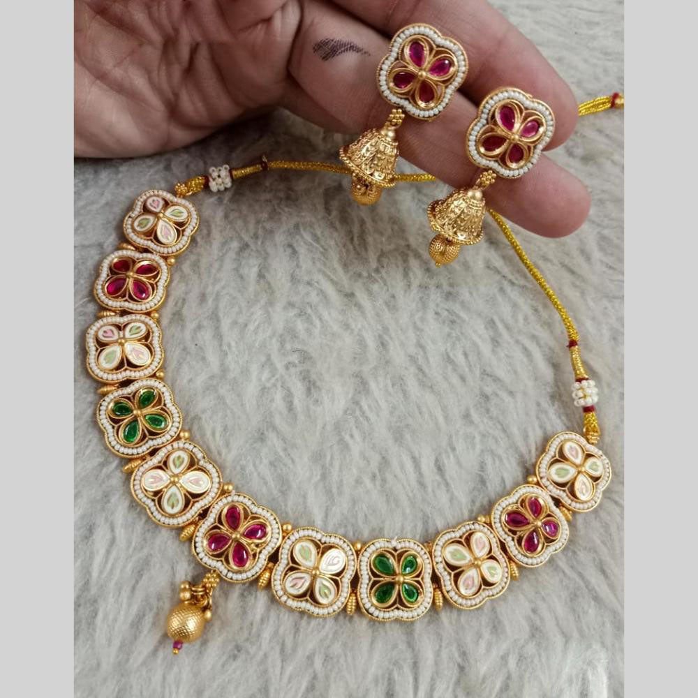 Star India Gold Plated Pota Stone And Pearl Meenakari Necklace Set