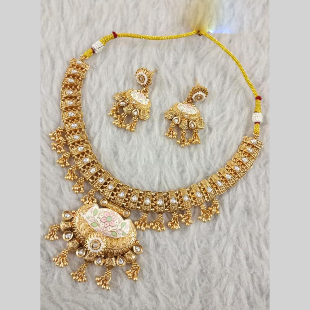 Star India Gold Plated Pota Stone And Pearl Meenakari Necklace Set
