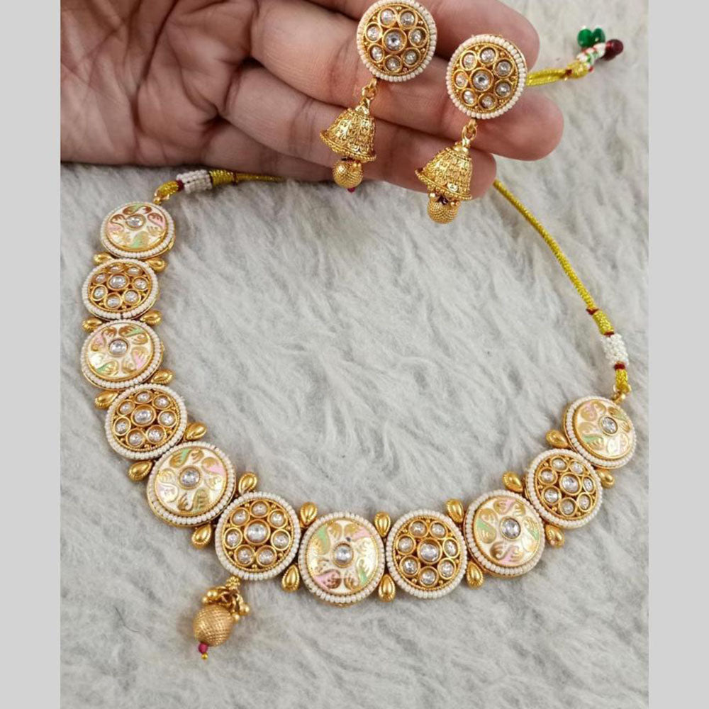 Star India Gold Plated Pota Stone And Pearl Meenakari Necklace Set