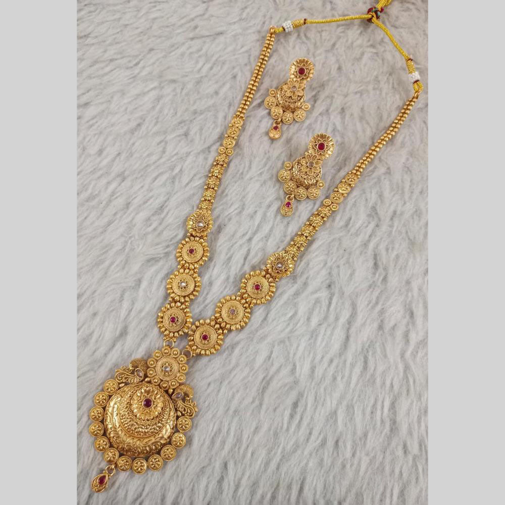Star India Gold Plated Pota Stone Long Necklace Set