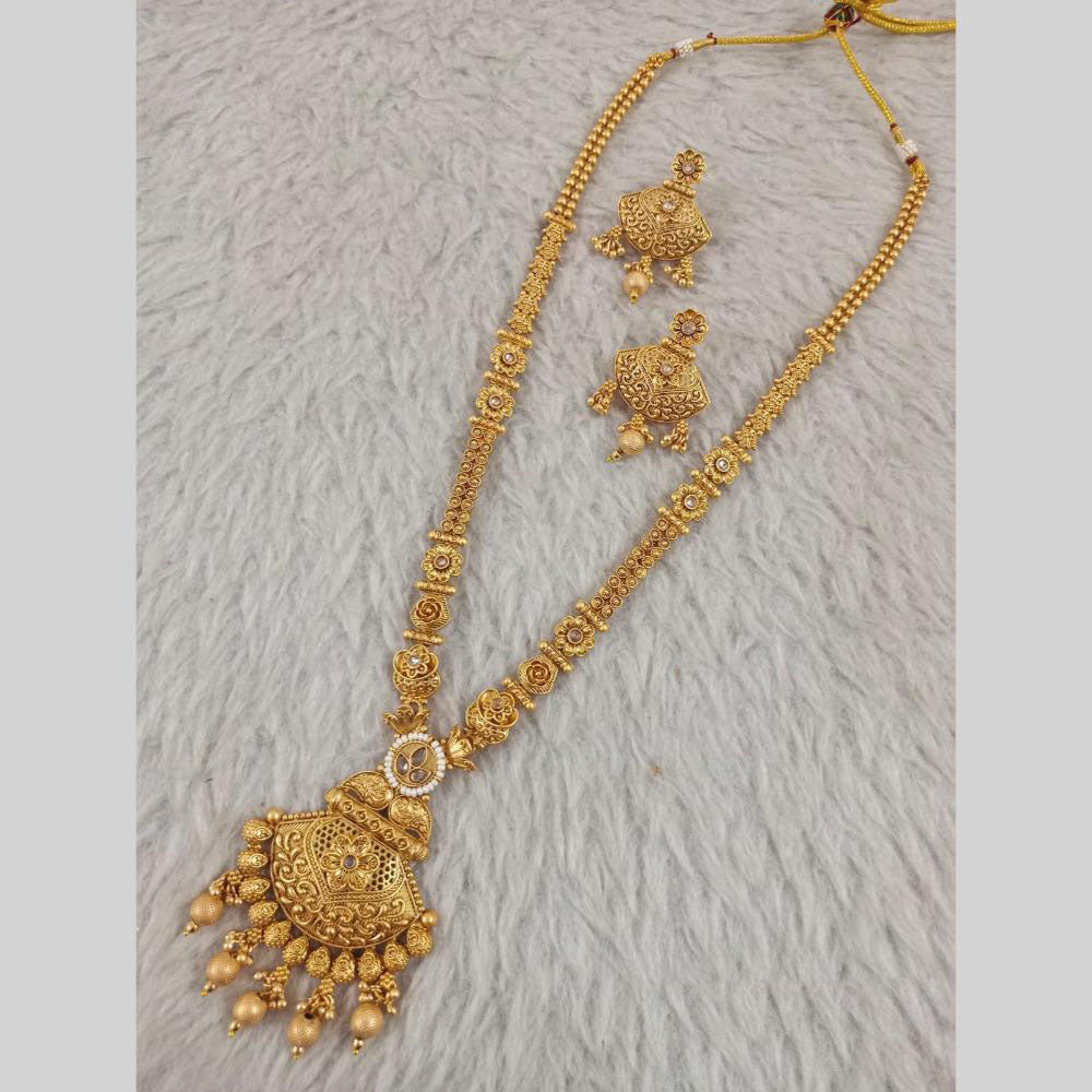 Star India Gold Plated Crystal Stone And Pearl Long Necklace Set