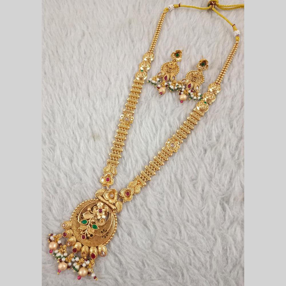 Star India Gold Plated Pota Stone Long Necklace Set