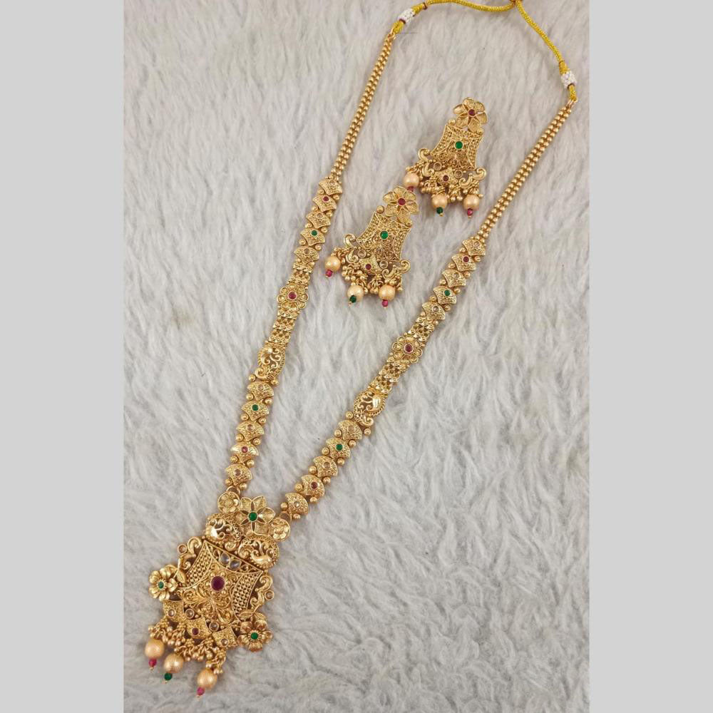 Star India Gold Plated Pota Stone Long Necklace Set
