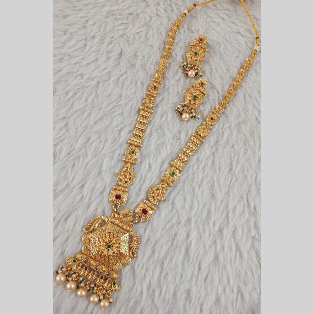 Star India Gold Plated Pota Stone Long Necklace Set