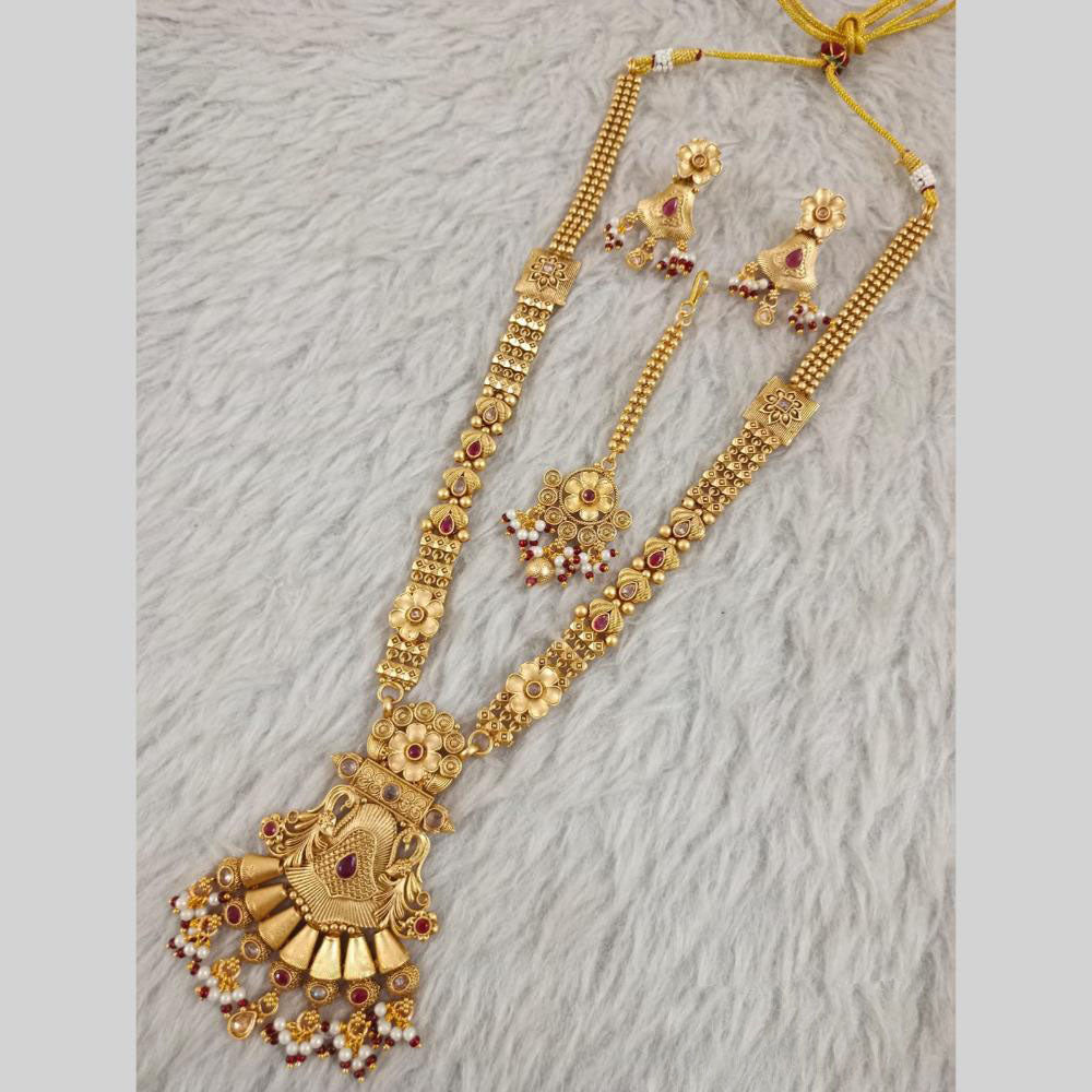 Star India Gold Plated Pota Stone Long Necklace Set