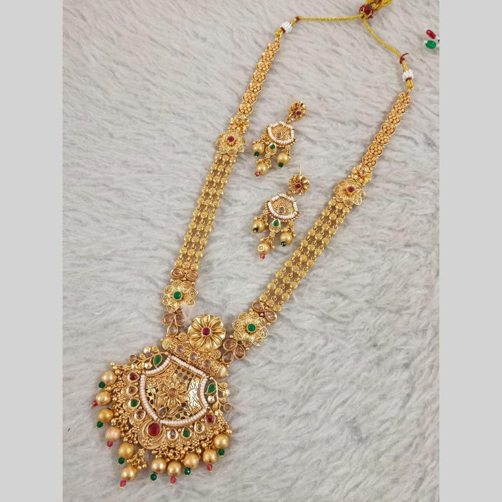 Star India Gold Plated Pota Stone Long Necklace Set