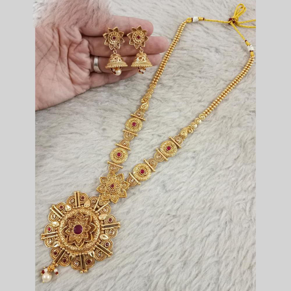 Star India Gold Plated Pota Stone Long Necklace Set
