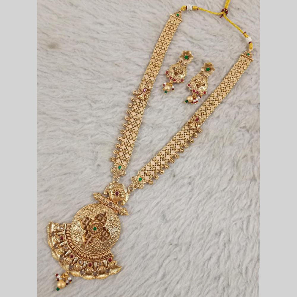 Star India Gold Plated Pota Stone Long Necklace Set