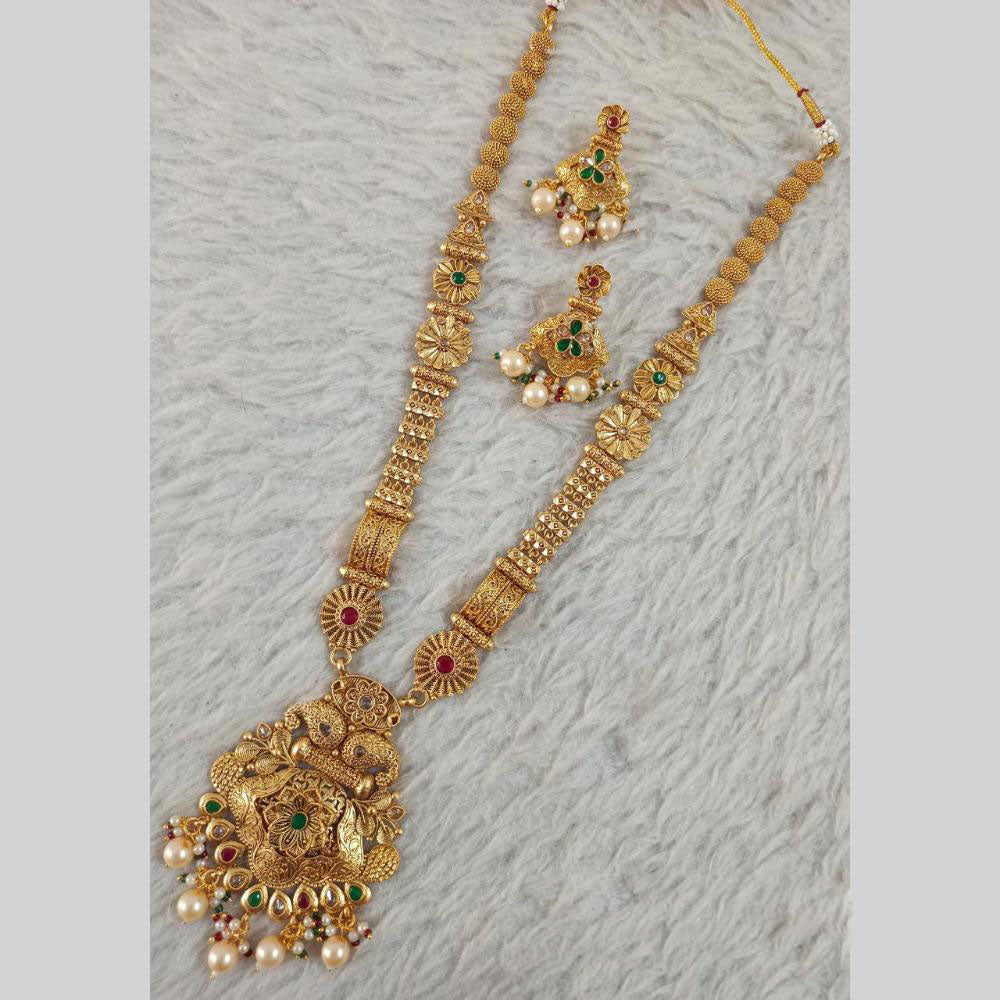 Star India Gold Plated Pota Stone Long Necklace Set
