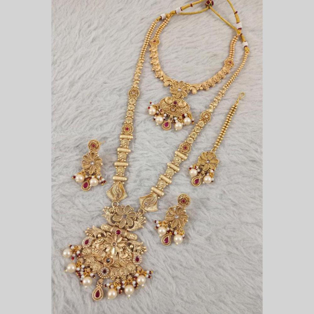 Star India Gold Plated Pota Stone Pearls And Beads Double Necklace Set