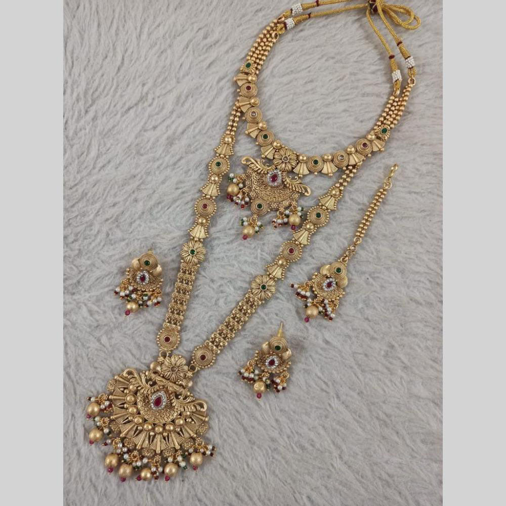 Star India Gold Plated Pota Stone Pearls And Beads Double Necklace Set