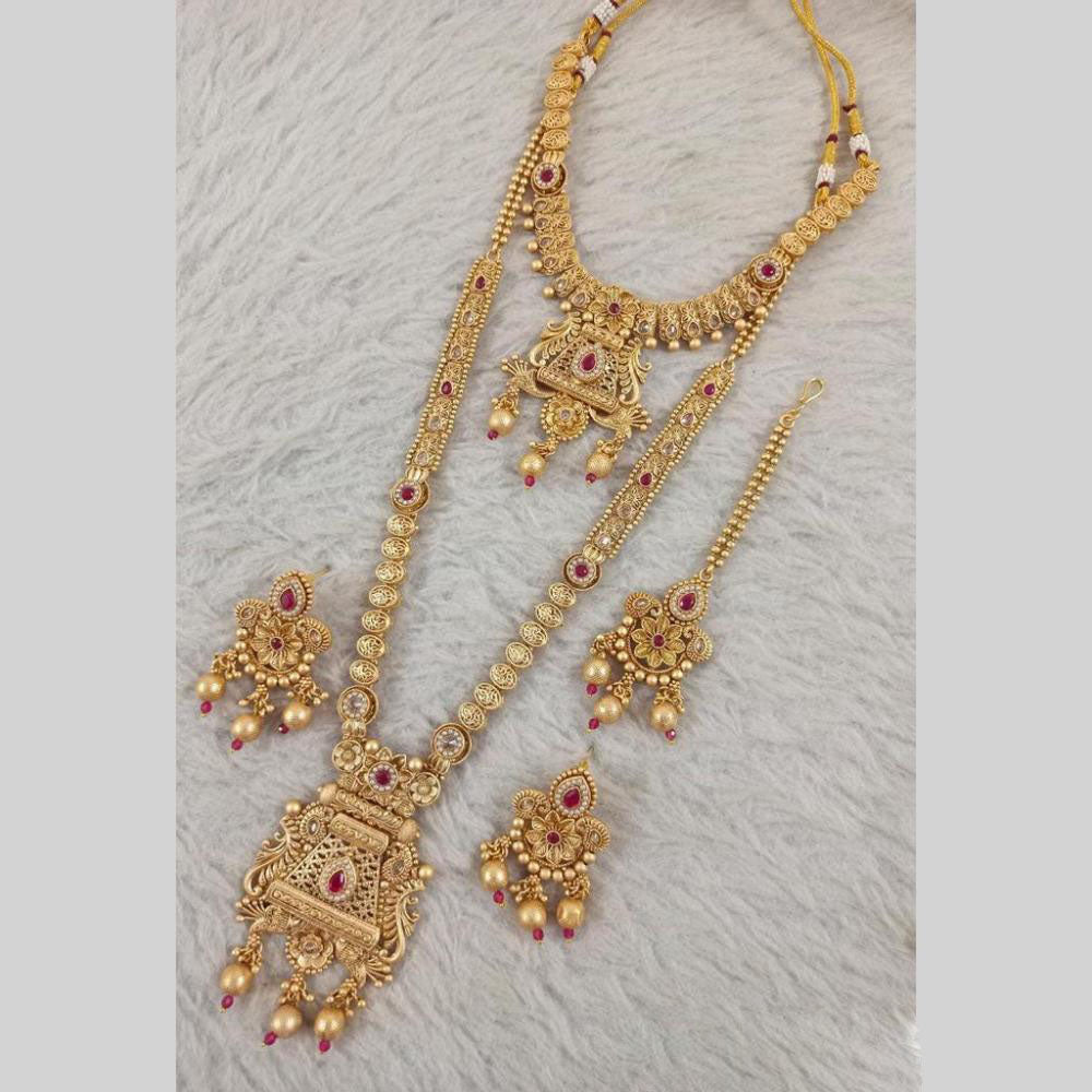 Star India Gold Plated Pota Stone Pearls And Beads Double Necklace Set