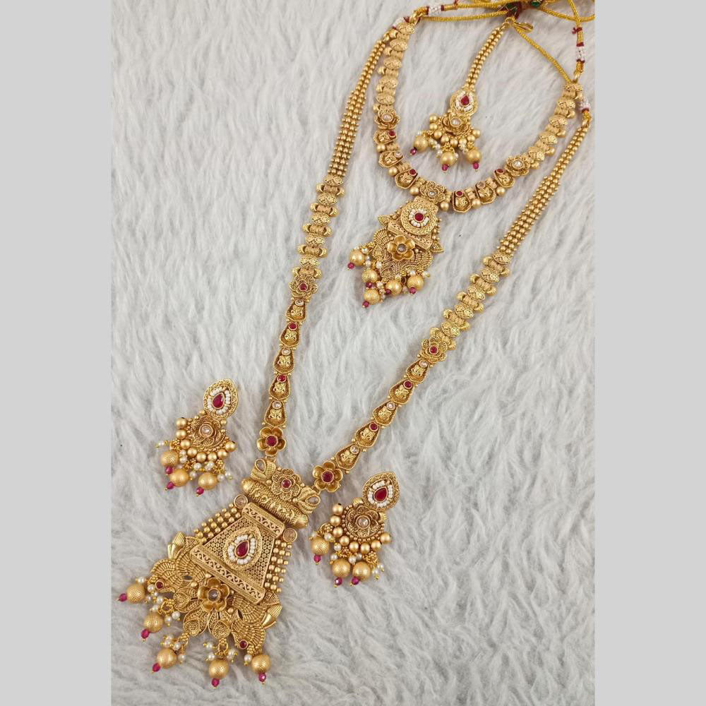 Star India Gold Plated Pota Stone Pearls And Beads Double Necklace Set