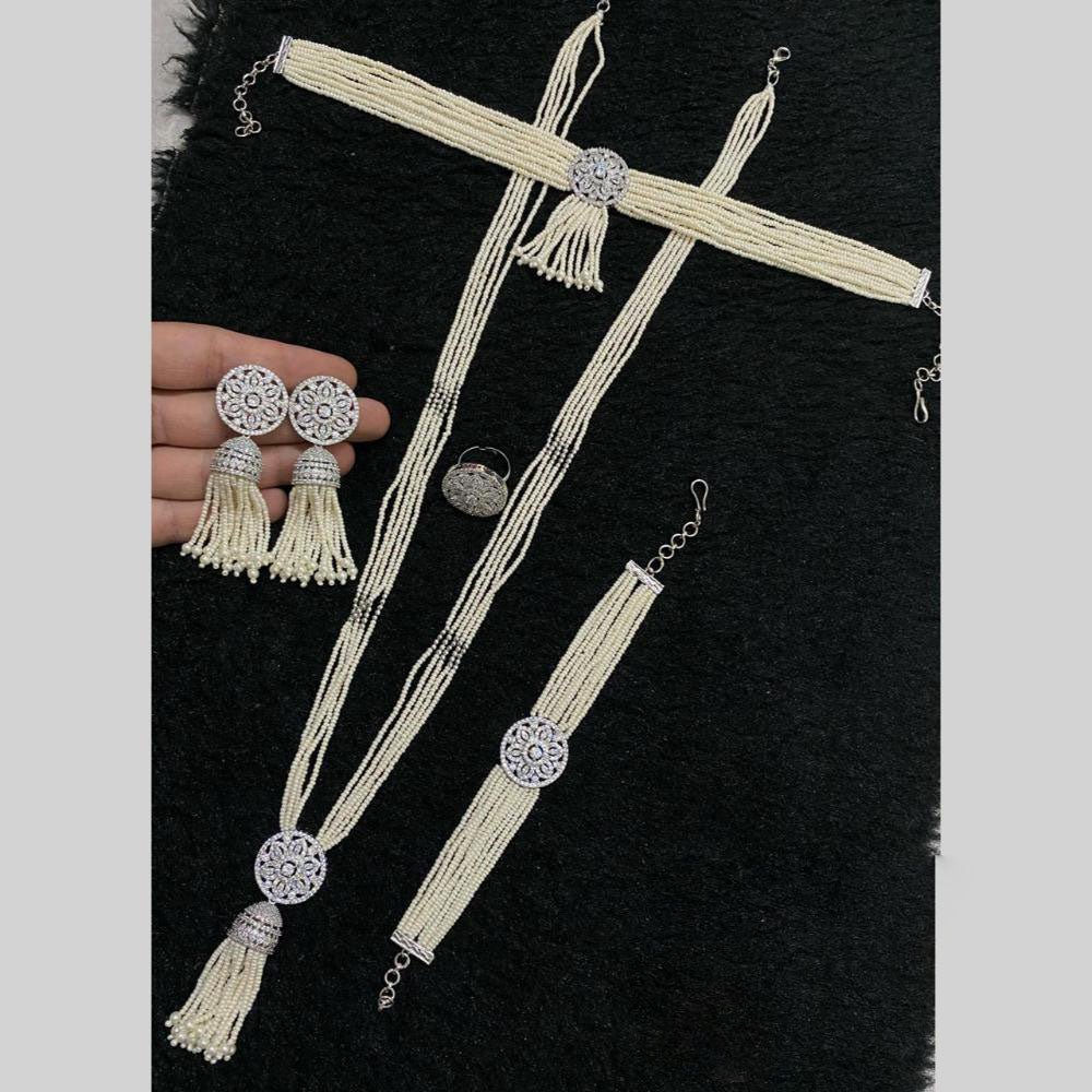 Star India Silver Plated American Diamond And Pearl Combo Set