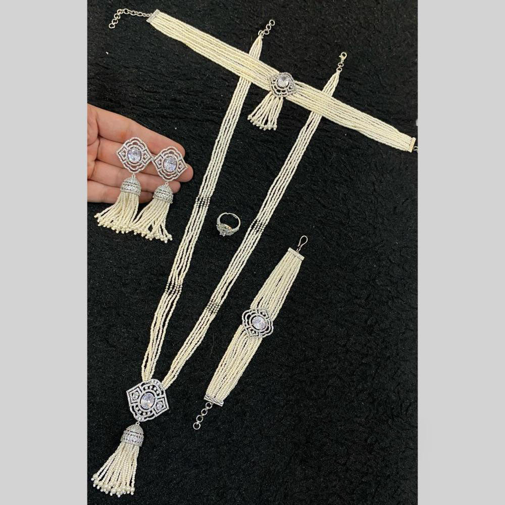 Star India Silver Plated American Diamond And Pearl Combo Set
