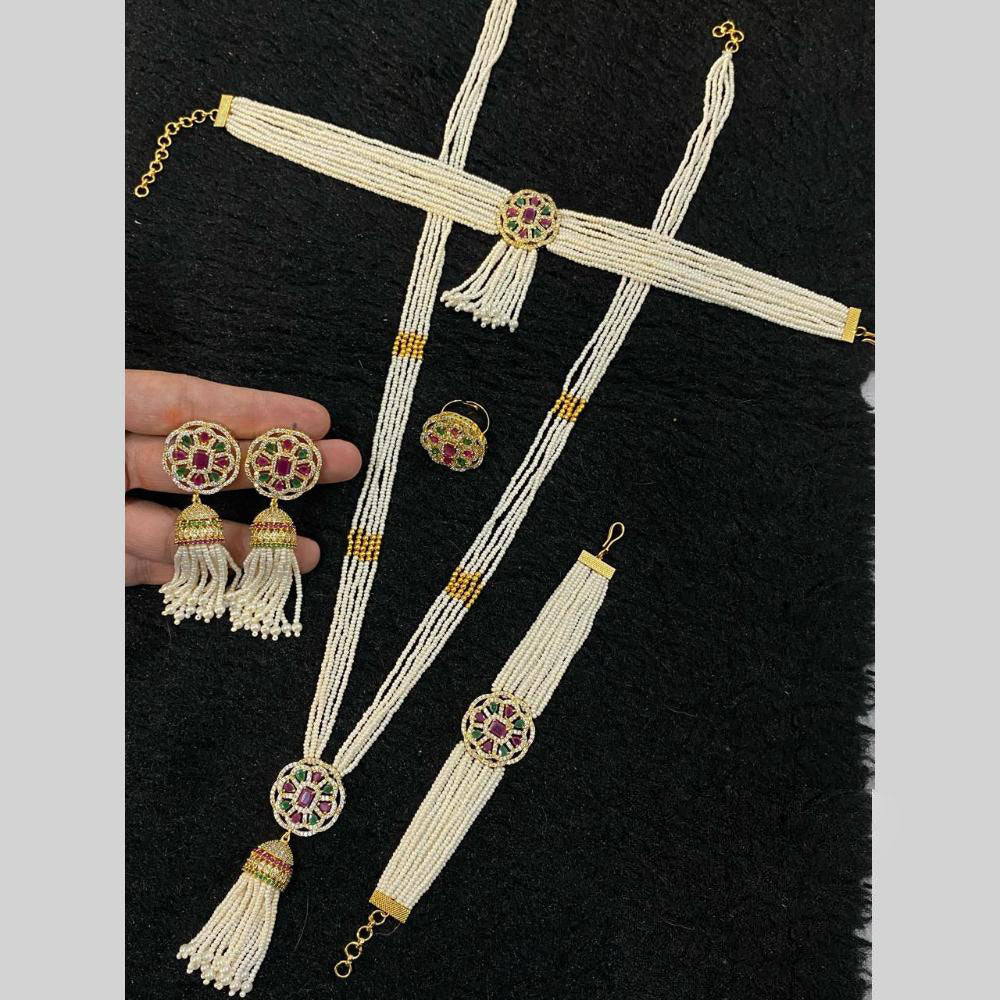 Star India Gold Plated American Diamond And Pearl Combo Set