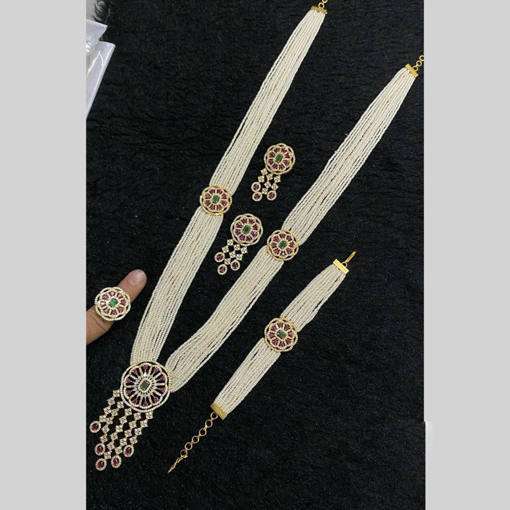 Star India Gold Plated American Diamond And Pearl Combo Set