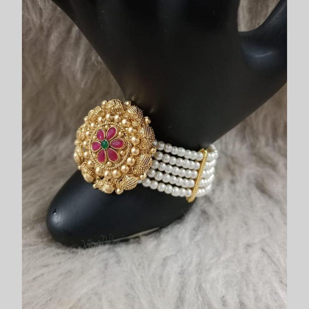 Star India Gold Plated Pota Stone And Pearl Bracelet
