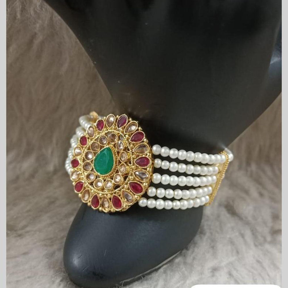 Star India Gold Plated Pota Stone And Pearl Bracelet