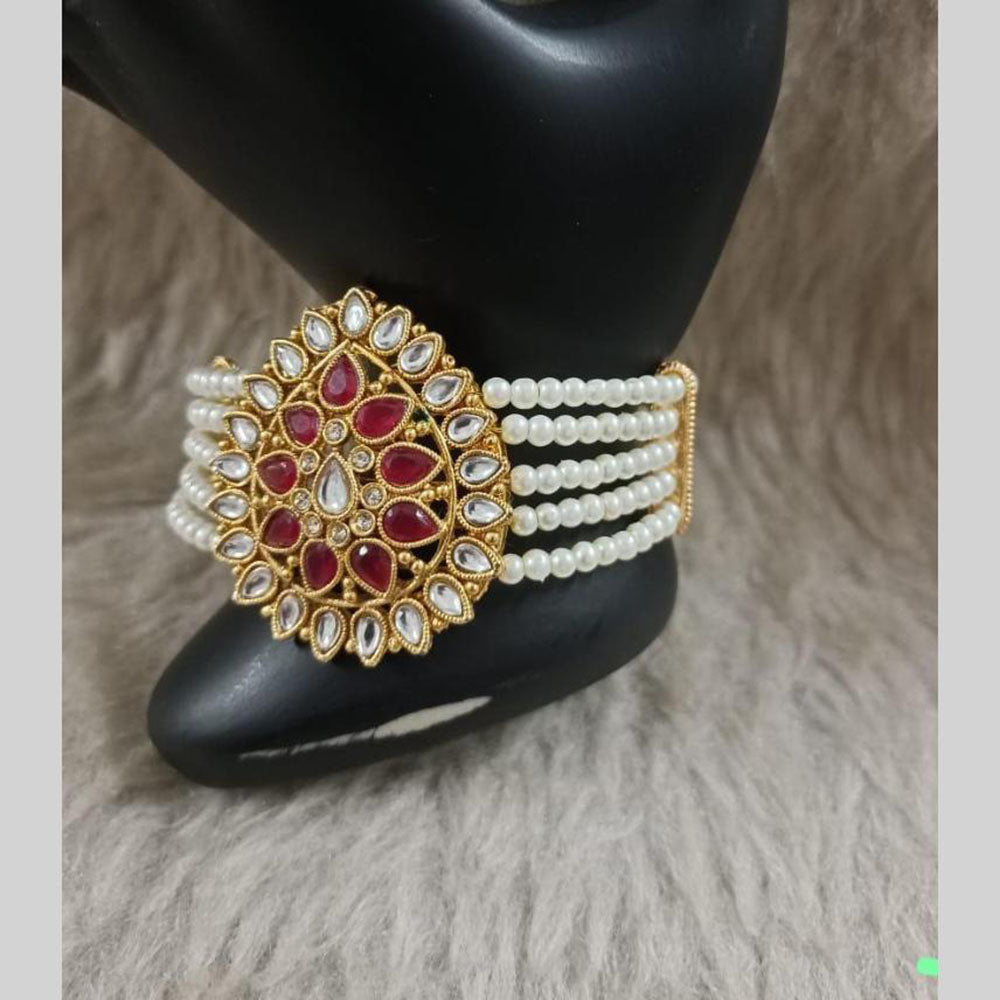 Star India Gold Plated Pota Stone And Pearl Bracelet