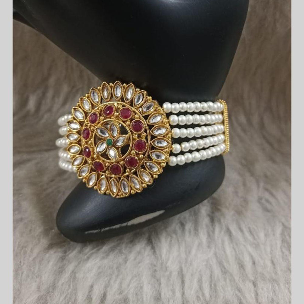 Star India Gold Plated Pota Stone And Pearl Bracelet