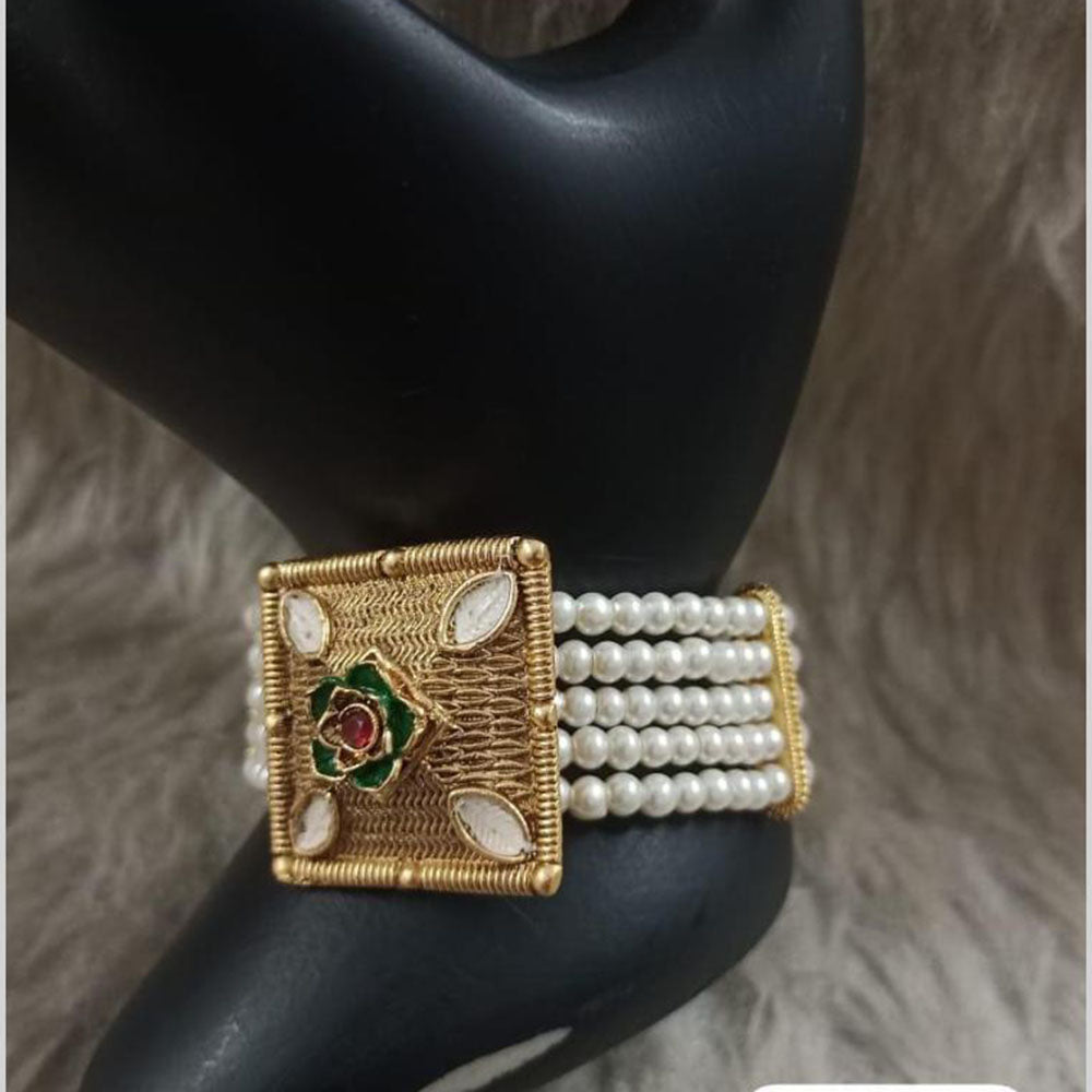 Star India Gold Plated Pota Stone And Pearl Bracelet