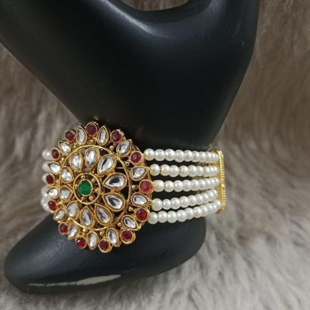 Star India Gold Plated Pota Stone And Pearl Bracelet