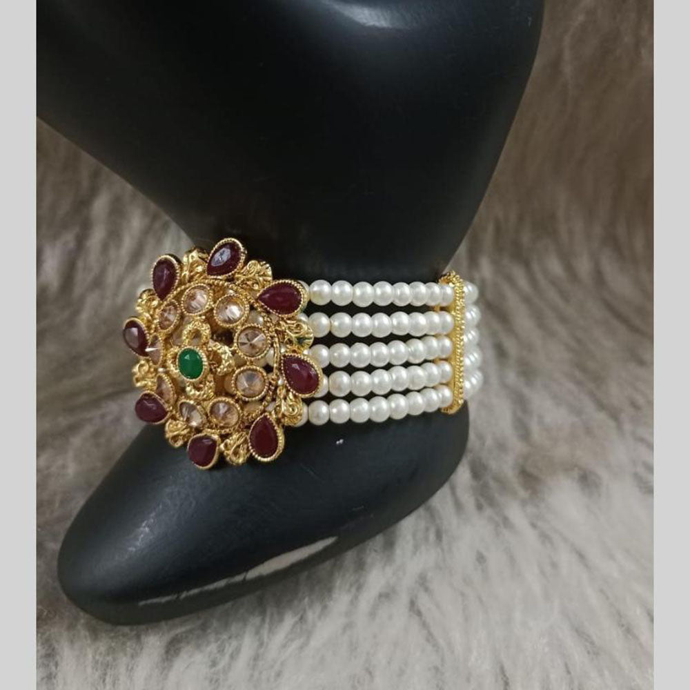 Star India Gold Plated Pota Stone And Pearl Bracelet