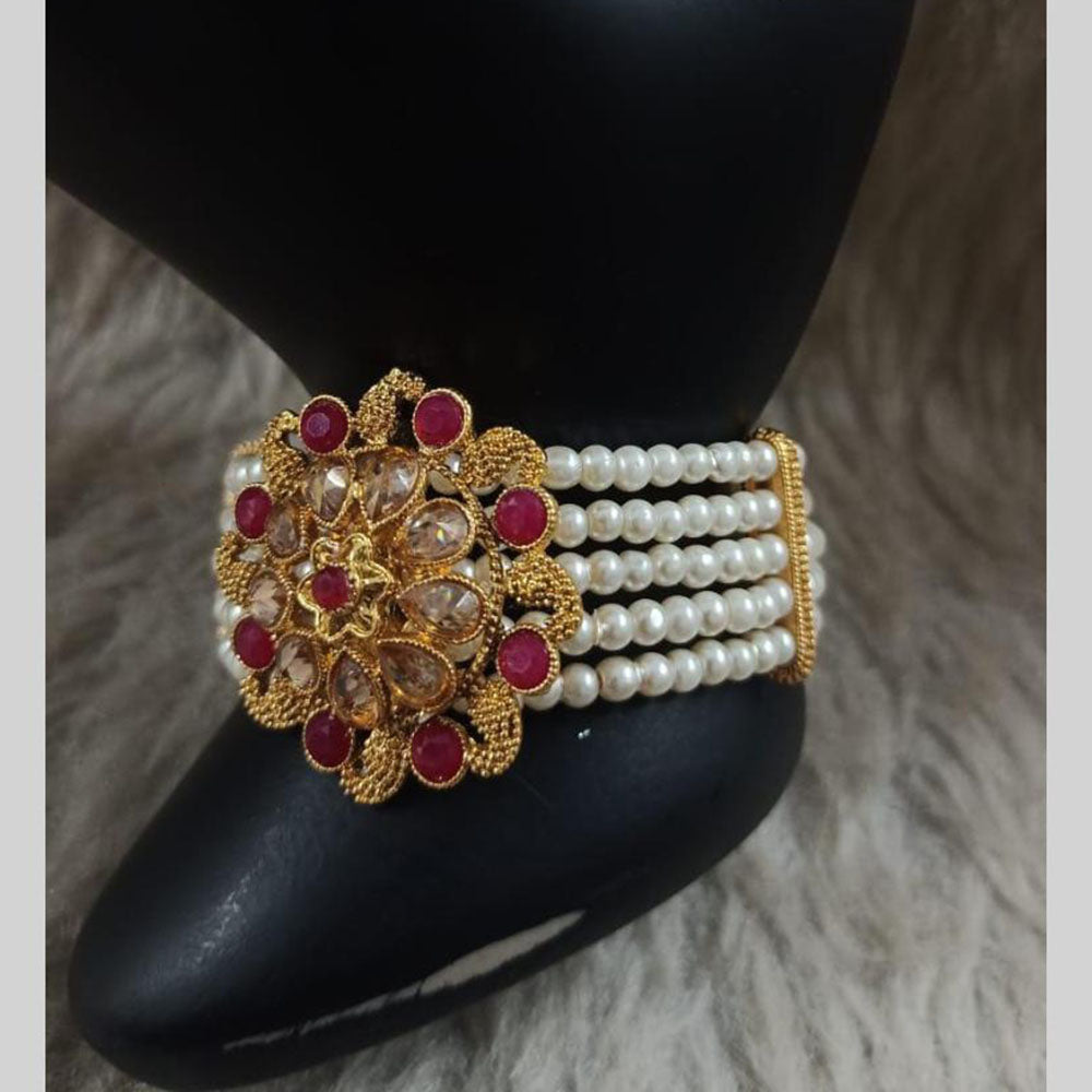 Star India Gold Plated Pota Stone And Pearl Bracelet