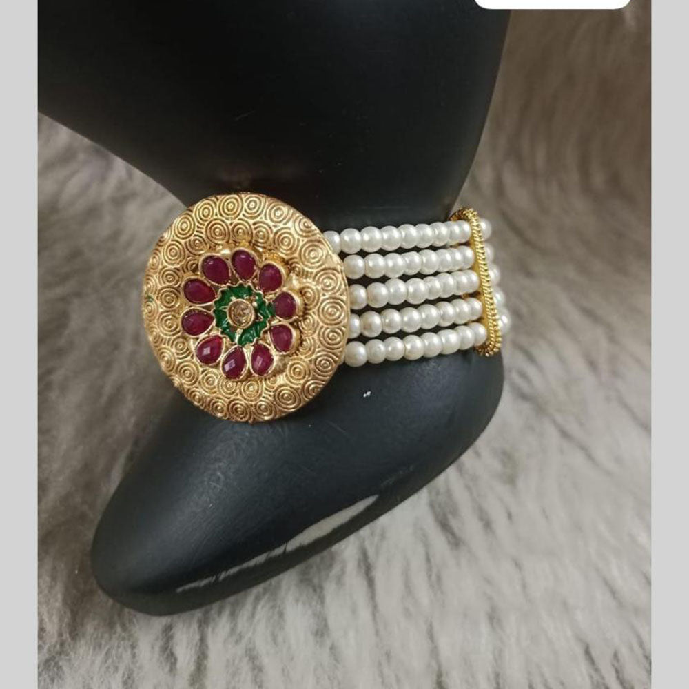 Star India Gold Plated Pota Stone And Pearl Bracelet