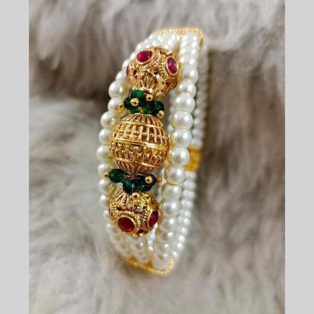 Star India Gold Plated Pota Stone And Pearl Bracelet