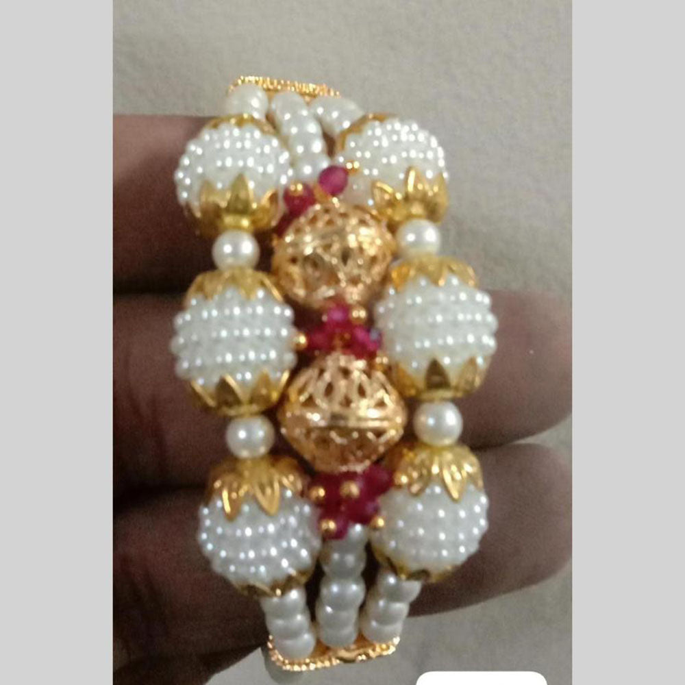 Star India Gold Plated Pota Stone And Pearl Bracelet