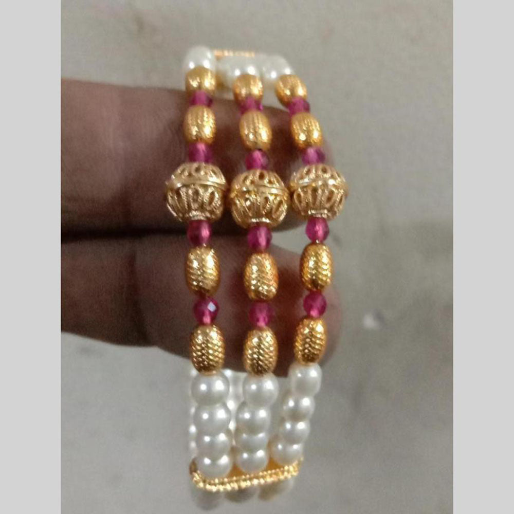 Star India Gold Plated Pota Stone And Pearl Bracelet