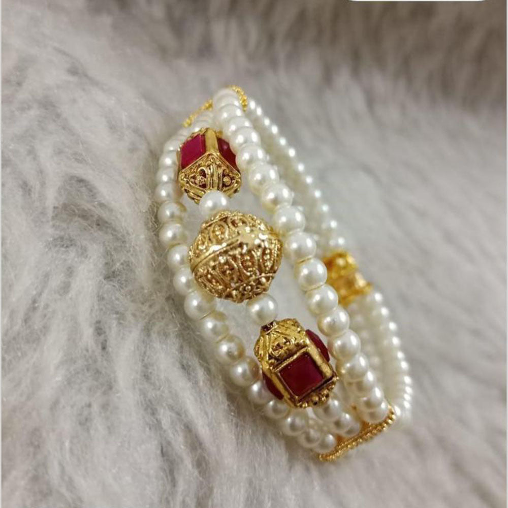 Star India Gold Plated Pota Stone And Pearl Bracelet