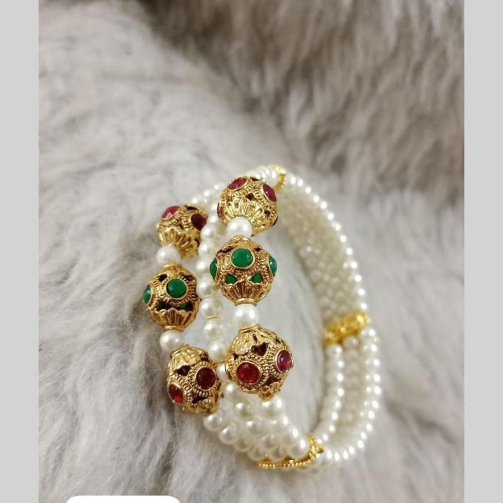 Star India Gold Plated Pota Stone And Pearl Bracelet