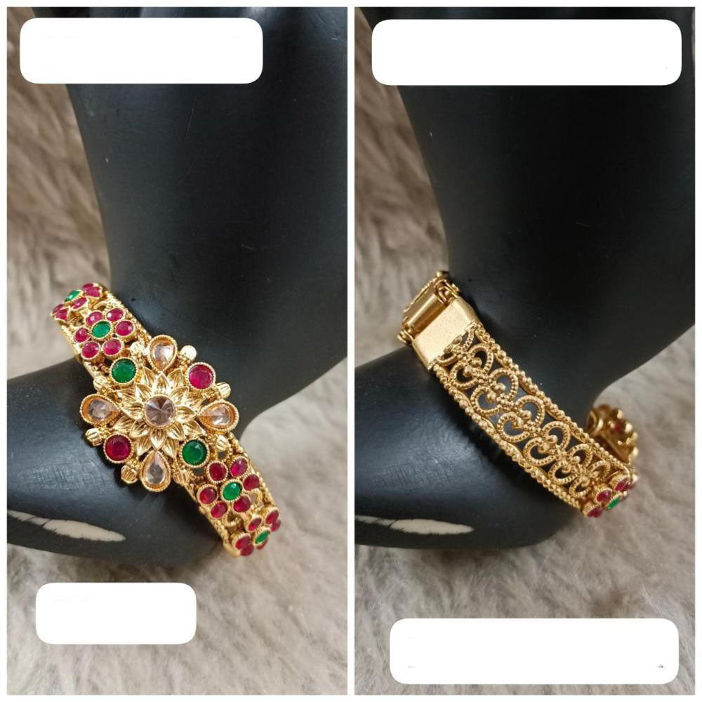 Star India Gold Plated Pota Stone And Pearl Openable Bracelet