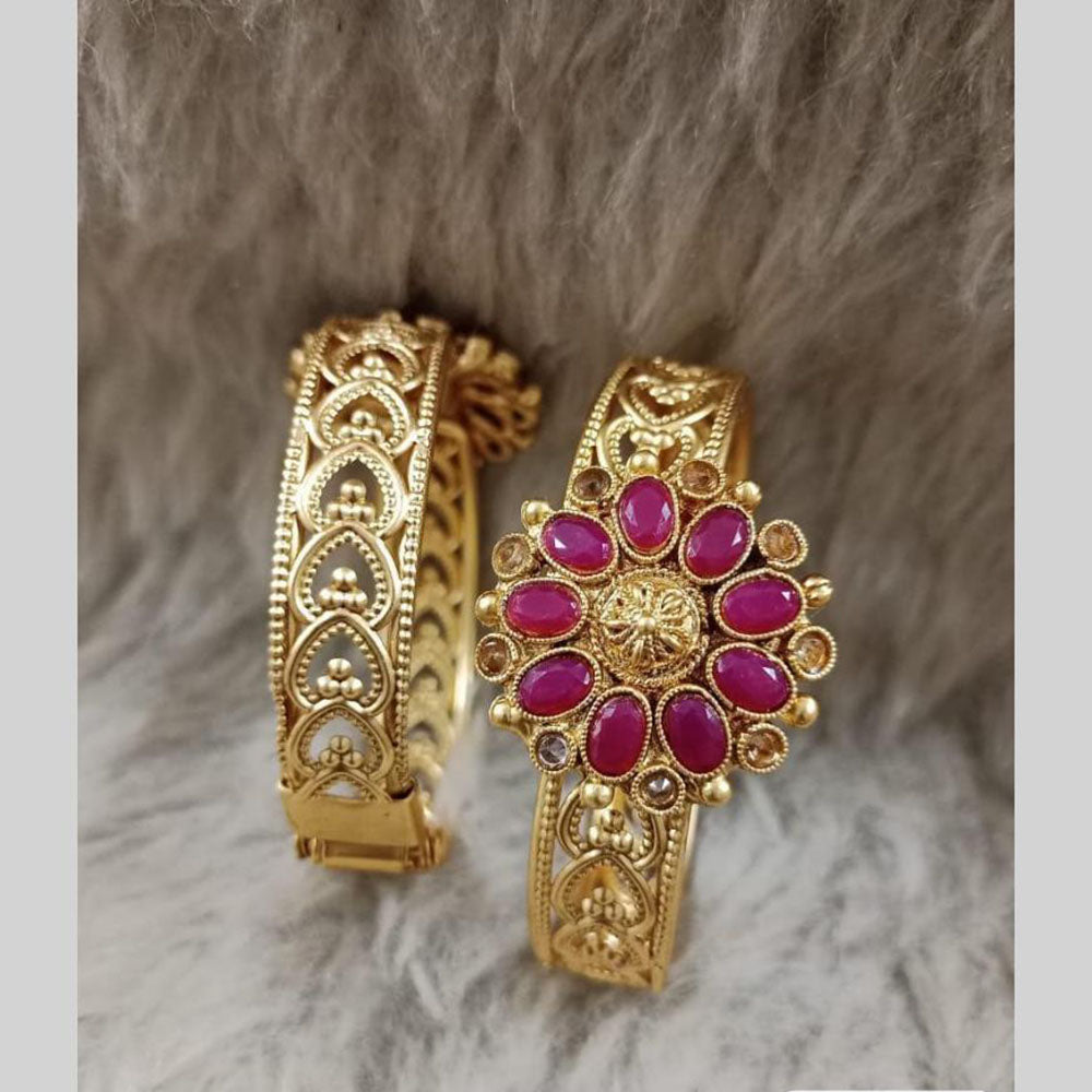 Star India Gold Plated Pota Stone And Pearl Openable Bracelet