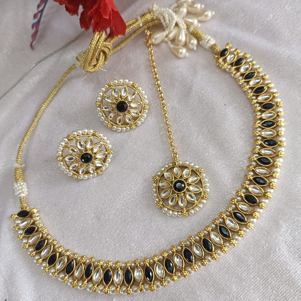 Exotica Collection Gold Plated Kundan Stone And Pearls Necklace Set