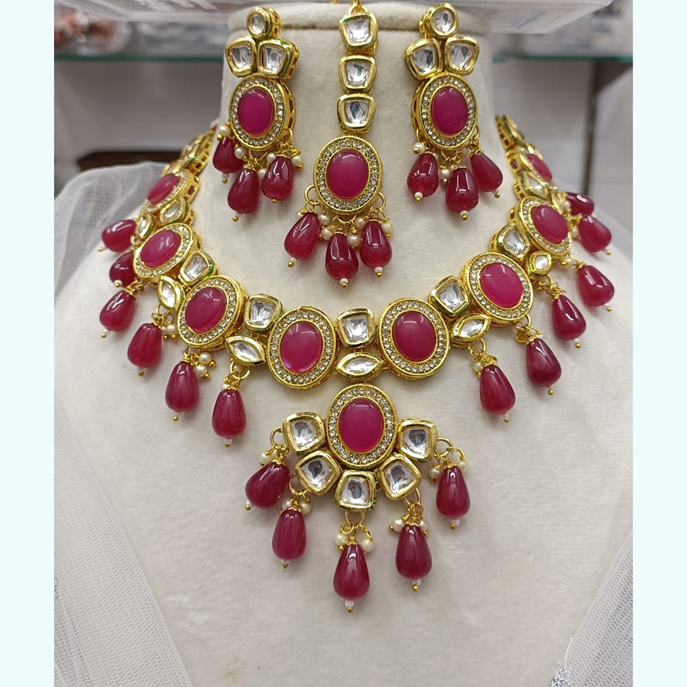 Exotica Collection Gold Plated Kundan Stone And Beads Necklace Set