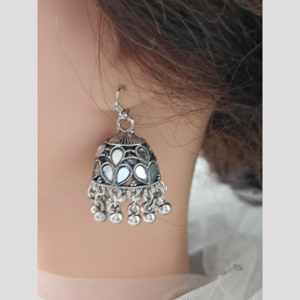Exotica Collection Oxidised Plated  Mirror Jhumki Earrings